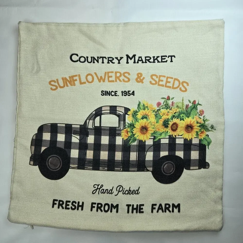 Lot of 3 Square Throw Pillow Covers Farmhouse Sunflower Gingham Black 18x18